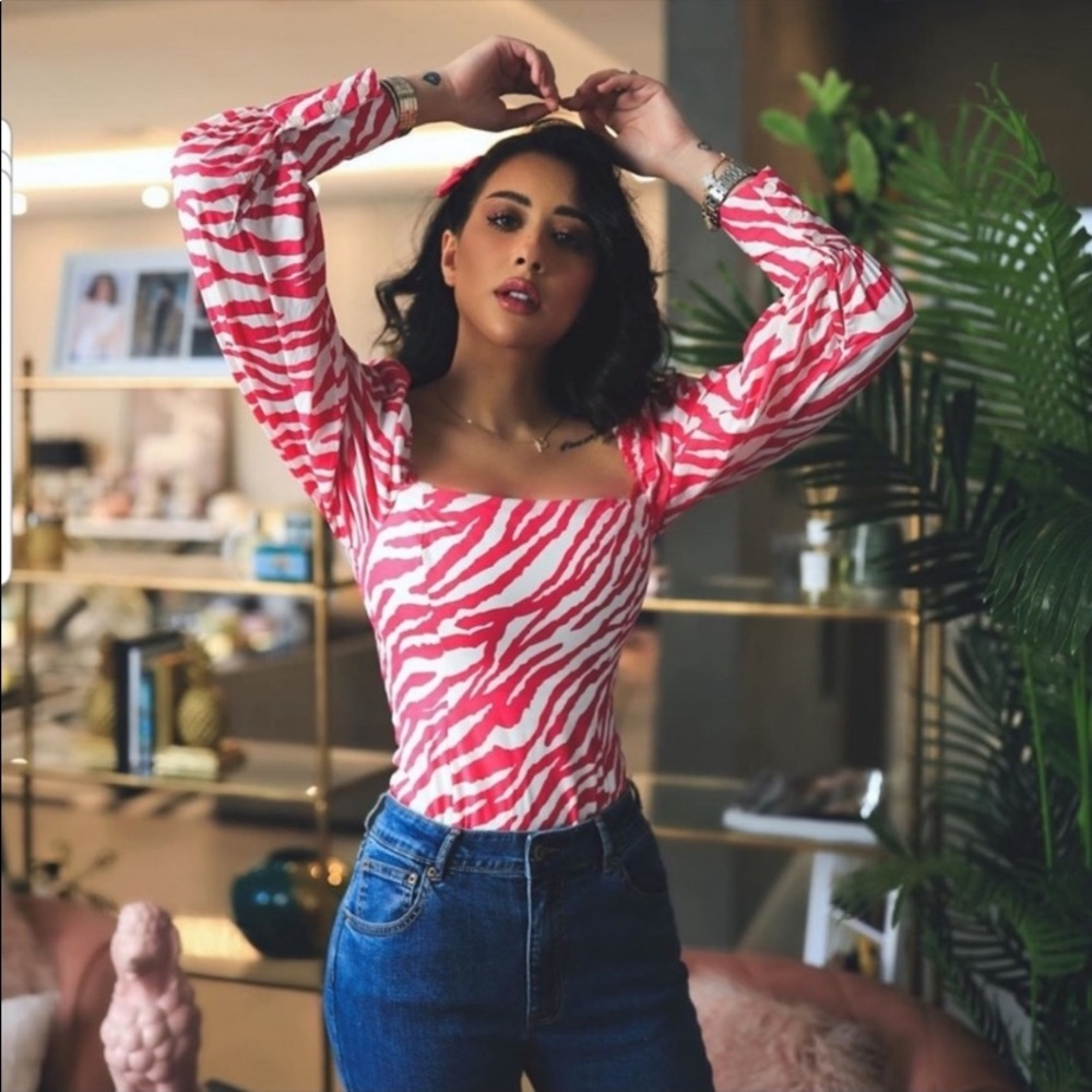 Zara pink animal Print bodysuit size s